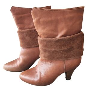 Frye FryeBaby T-3462 Fold Over Cuff Boots Brown Leather Stacked Heel Size 7 Vtg